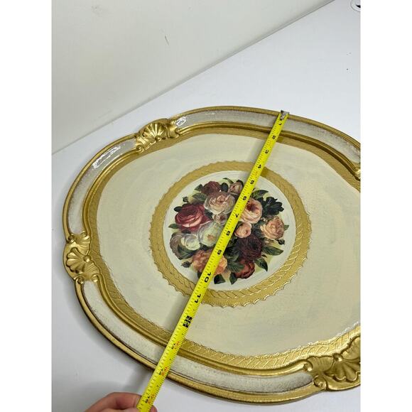 Made In Italy Gold Resin Florentine Tray With Floral Details - Picture 8 of 9